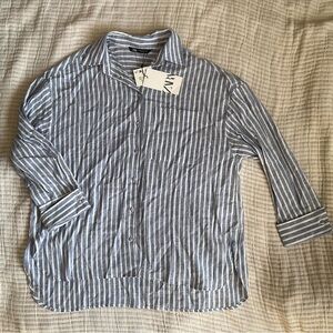 Zara Blue and White Striped Shirt